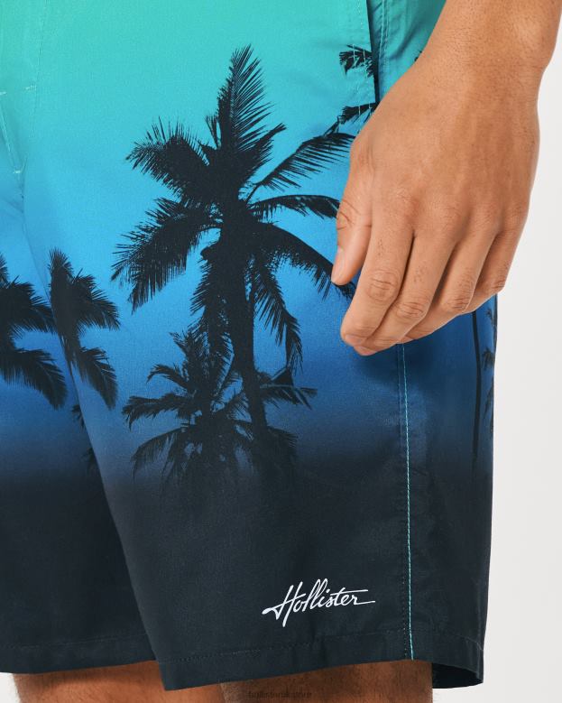 Bottoms Hollister Men Board Shorts 9\\ 488201308 Teal To Black Ombre Print